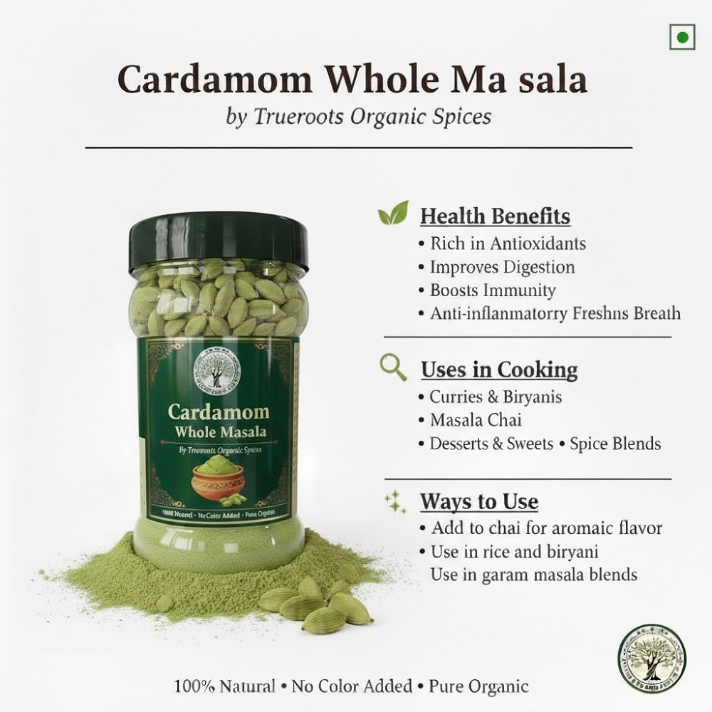 Trueroots Organic Spices 100% Pure Natural Cardamom Whole Masala - Trueroots Organic spices