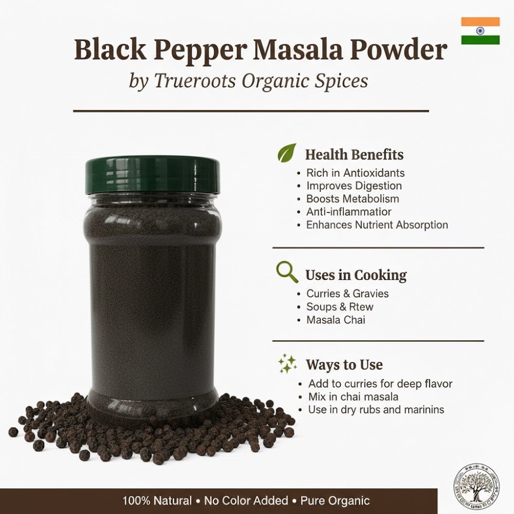 Trueroots Organic Spices 100% Pure Natural Black Pepper (Kali Mirch) Masala Powder - Trueroots Organic spices